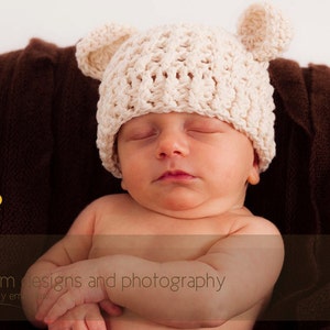 Crochet Pattern for Baby Bear Beanie Hat 5 sizes Crochet Bear Hat Pattern DIY Tutorial Baby Hat Crocheting Pattern image 2