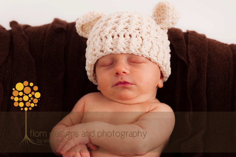 Crochet Pattern for Baby Bear Beanie Hat 5 sizes Crochet Bear Hat Pattern DIY Tutorial Baby Hat Crocheting Pattern image 2