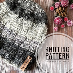 KNIT Pattern for Checkerboard Beanie or Messy Bun Hat | Multiple Sizes | Knit Hat Pattern | DIY Tutorial | Bun Beanie Knitting Pattern