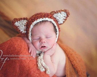 Crochet Pattern for Woodland Fox or Bear Baby Bonnet | 5 sizes | Crochet Baby Hat Pattern | DIY Tutorial | Baby Bonnet Crocheting Pattern