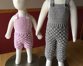 Crochet Pattern for Diagonal Weave Baby Pants, Shorts, or Overalls | Crochet Baby Pants Pattern | Baby Overalls Crocheting Pattern