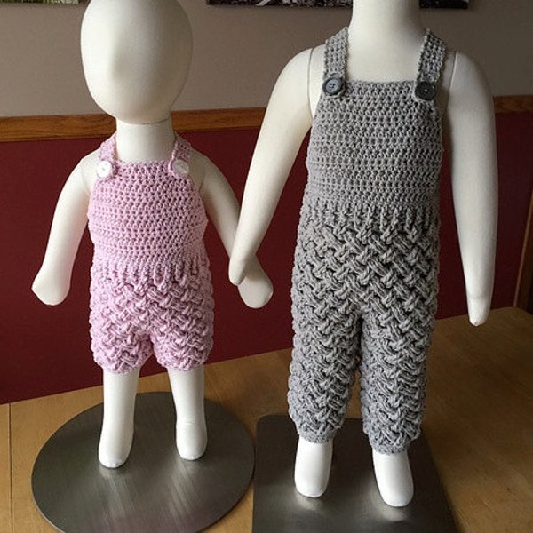 Crochet Pattern for Diagonal Weave Baby Pants, Shorts, or Overalls | Crochet Baby Pants Pattern | Baby Overalls Crocheting Pattern