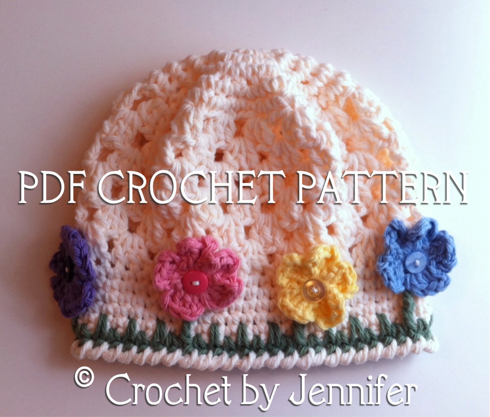 Crochet Pattern for Flower Garden Hat 5 Sizes Crochet Hat Etsy