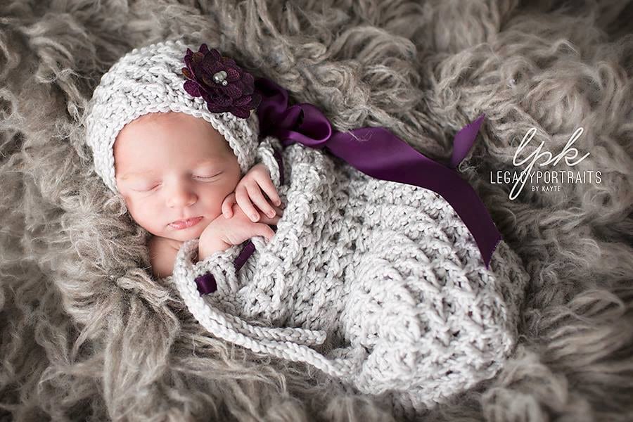 30 Cozy Sack Hat Crochet Patterns for Winter, Gifts, and Photo Props 3 Kylie Baby Cocoon or Swaddle Sack Pattern