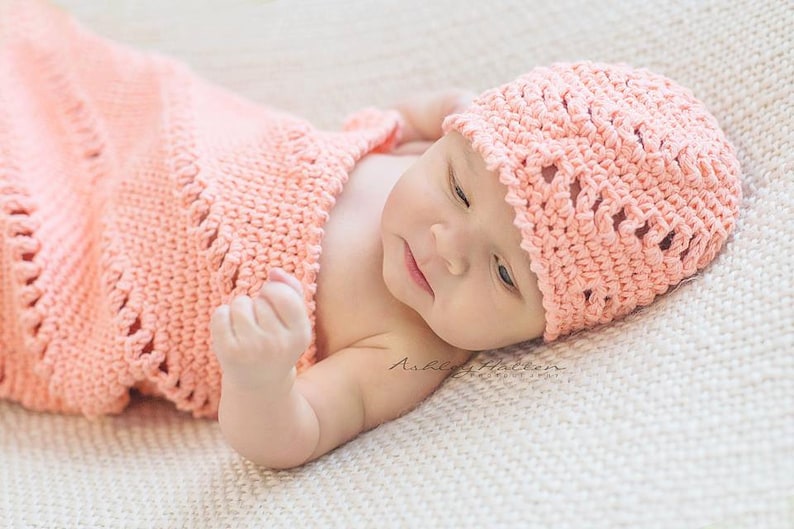 Set of 2 Crochet Patterns for Pinwheel Beanie and Cocoon Set Crochet Baby Hat Pattern DIY Tutorial Baby Cocoon Crocheting Pattern image 2
