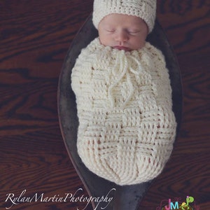 Crochet Pattern for Basket Weave Cocoon, Swaddle Sack, & Bowl, hat pattern NOT included Crochet Baby Pattern Baby Cocoon Crochet Pattern image 10