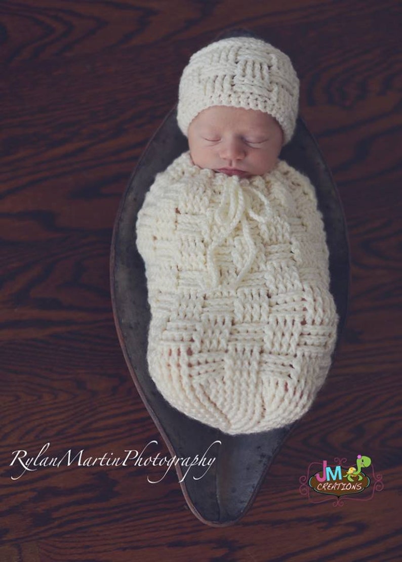 Crochet Pattern for Basket Weave Cocoon, Swaddle Sack, & Bowl, hat pattern NOT included Crochet Baby Pattern Baby Cocoon Crochet Pattern image 10