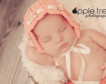 Crochet Pattern for Ashlyn Baby Bonnet Hat | 6 sizes | Crochet Baby Hat Pattern | DIY Tutorial | Baby Bonnet Crocheting Pattern