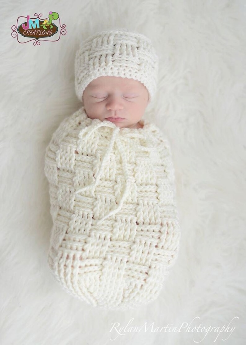 Crochet Pattern for Basket Weave Cocoon, Swaddle Sack, & Bowl, hat pattern NOT included Crochet Baby Pattern Baby Cocoon Crochet Pattern image 5