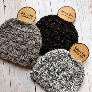 KNIT Pattern for Checkerboard Beanie or Messy Bun Hat | Multiple Sizes ...