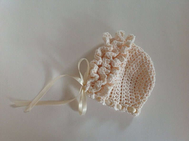 Crochet Pattern for Ruffled Baby Bonnet Hat 4 sizes Crochet Baby Bonnet Pattern DIY Tutorial Ruffle Baby Hat Crocheting Pattern image 1