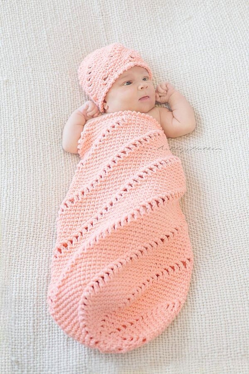 Set of 2 Crochet Patterns for Pinwheel Beanie and Cocoon Set Crochet Baby Hat Pattern DIY Tutorial Baby Cocoon Crocheting Pattern image 1