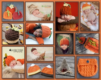 Set of 6 Crochet Patterns for Fall Halloween Pumpkin Acorn Scarecrow Candy Corn with Hat/Diaper Cover/Cocoon patterns | Crocheting Patterns