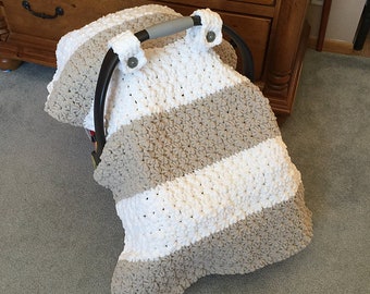 Crochet Pattern for Chunky Star Stitch Car Seat Canopy Cover | Crochet Baby Car Seat Cover Pattern | Baby Blanket Crocheting Pattern