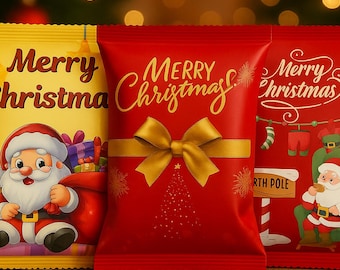 Ensemble de 3 modèles de sac de chips de Noël, emballage de cadeau pour les fêtes de fin d'année, téléchargement numérique