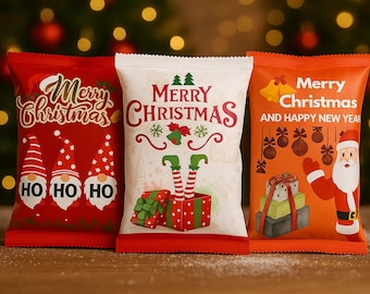 Ensemble de 3 modèles de sac de chips de Noël, emballage de cadeau pour les fêtes de fin d'année, téléchargement numérique