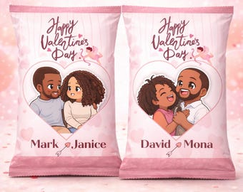 Sac à croustilles personnalisé pour la Saint-Valentin | Cadeau personnalisé pour couple dessin animé | Imprimable numérique