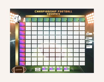 Carrés de championnat | 100 carrés de football dans une piscine à imprimer | Soirée de surveillance du gros gibier | Téléchargement instantané PDF