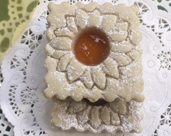 Butter Sugar Cookie with Apricot Jam in Sunflower design -1 dozen soft-Blonde Jammies for Her, birthdays, tea parties, special Someone treat