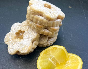 Lemon Curd Flower Cookies: Plaid Petal Sugar Cookies, One Dozen