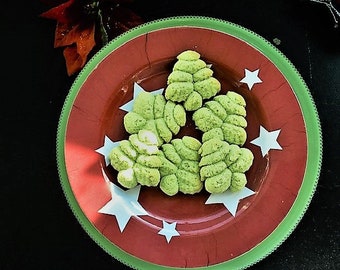 Butter Spritz Cookies-Trees for the Holidays -2 doz Pressed Spritz Cookies-Holiday Gift for Her, Dainty Christmas Cookies-Tea Party Cookies