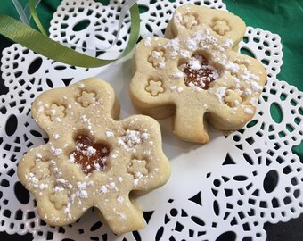 Shamrock shaped Sugar Cookies with Peach Jam-1 dozen Spring Jammies- St Patricks Day gift for Her, Him,Teachers, Parties, Friends