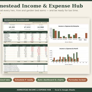 Homestead Income & Expense Tracker | Farm Bookkeeping Excel Spreadsheet | Schedule F Template | Printable Included