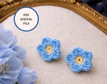 Crochet Forget-me-not Earrings Pattern, Boho Flower Dangle DIY Jewelry (PDF Download)