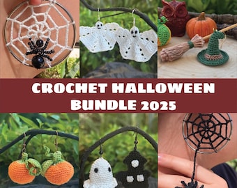 Crochet Halloween Bundle, Ghost & Witch House, Spiders, Pumpkins Earrings Pattern (PDF Tutorial)