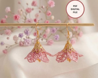 Patrón de pendientes de lirio calados a crochet, tutorial en PDF, pendientes colgantes de microflores hechos a mano