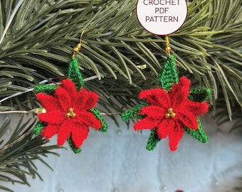 PATRÓN DE GANCHILLO: Mini pendientes navideños de flor de Pascua. Tutorial en PDF: Guía de joyería digital DIY.