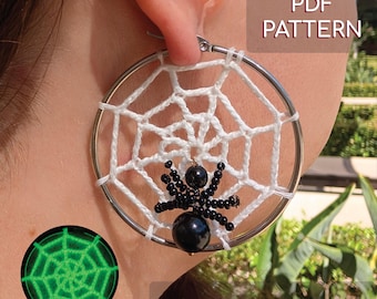 Crochet Halloween Spider Web Earrings PDF Pattern Guide: DIY Spooky Jewelry