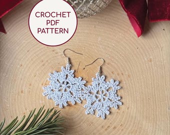 CROCHET PATTERN Christmas Snowflake Earrings PDF Tutorial: Diy Digital ...