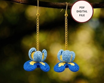 Crochet Iris Earrings PDF Pattern, Handmade Flower Dangle Jewelry Making Guide (Digital File)