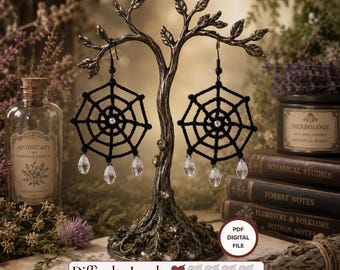 Crochet PDF Pattern: Moonlight Spider Web Earrings, Halloween Autumn Magic Jewerly Tutorial