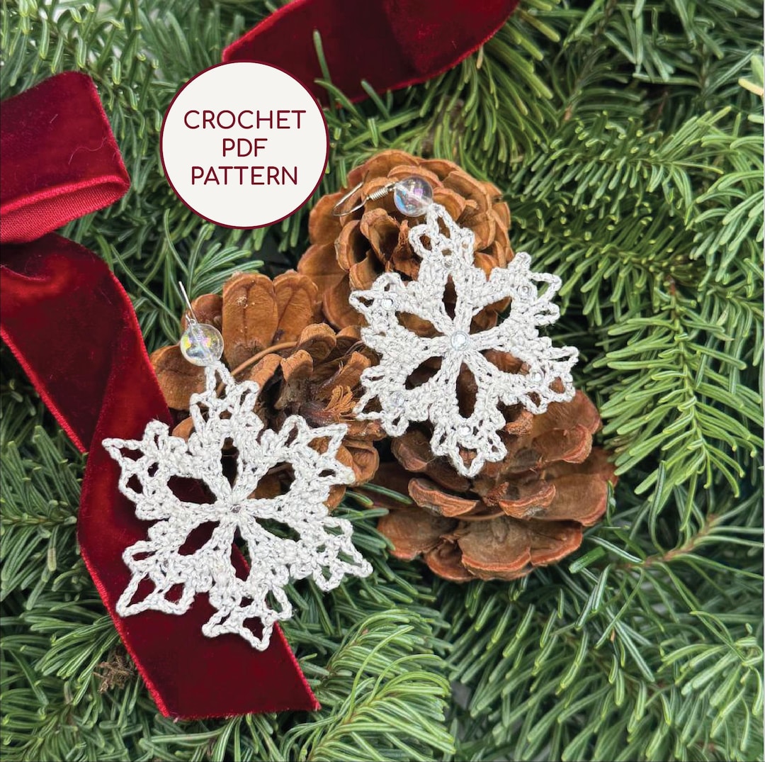 Crochet Mini Christmas Snowflake Earrings PDF Tutorial: DIY Digital ...