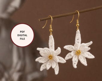 Crochet Edelweiss Earrings Pattern, Boho Wedding Bride Flower Dangle DIY Jewelry (PDF Download)