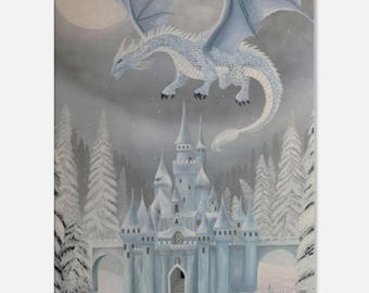 Impresión en lienzo de pintura acrílica de dragón de hielo y nieve