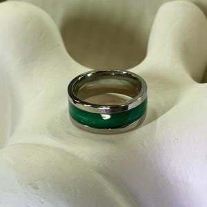 Deep Teal Resin Inlay Ring – Ocean Green Blue Stainless Steel Band – Nature Inspired Jewelry