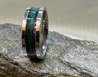 Teal Green Resin Ring - Polished Silver Tone, Nature Inspired