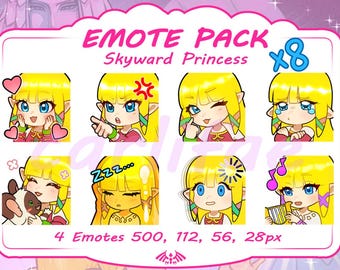 Princess Zelda Emote Pack | Legend of Zelda Skyward Sword 8 Emotes for Twitch, Discord, Streamer, Cute Sticker