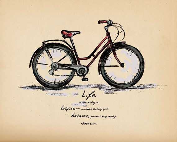 Items similar to Bike, bicycle, red, vintage, typography. Life, Bicycle ...