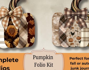Fall Pumpkin Mini Junk Journal Folio Kit, Hidden Pocket (Digital Download)