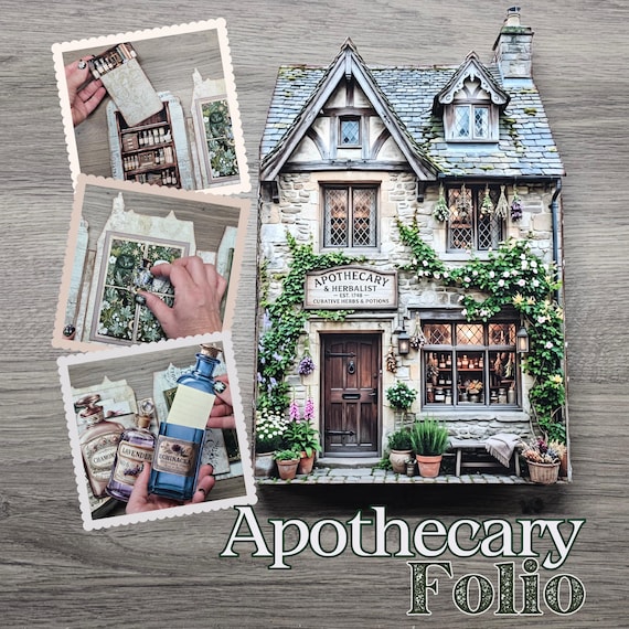 Herbalist Apothecary Junk Journal Kit, Printable House Folio, Interactive Folio - No Sew Journal, Pockets, and Hidden Notes Digital Download