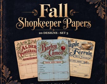 May include: A set of three rectangular paper forms with vintage-style typography and illustrations. The left form is titled Alder Pomegranate, the center is Barley Cameo Toffee Apple Order, and the right is Maple Ferrule Wood Turners.