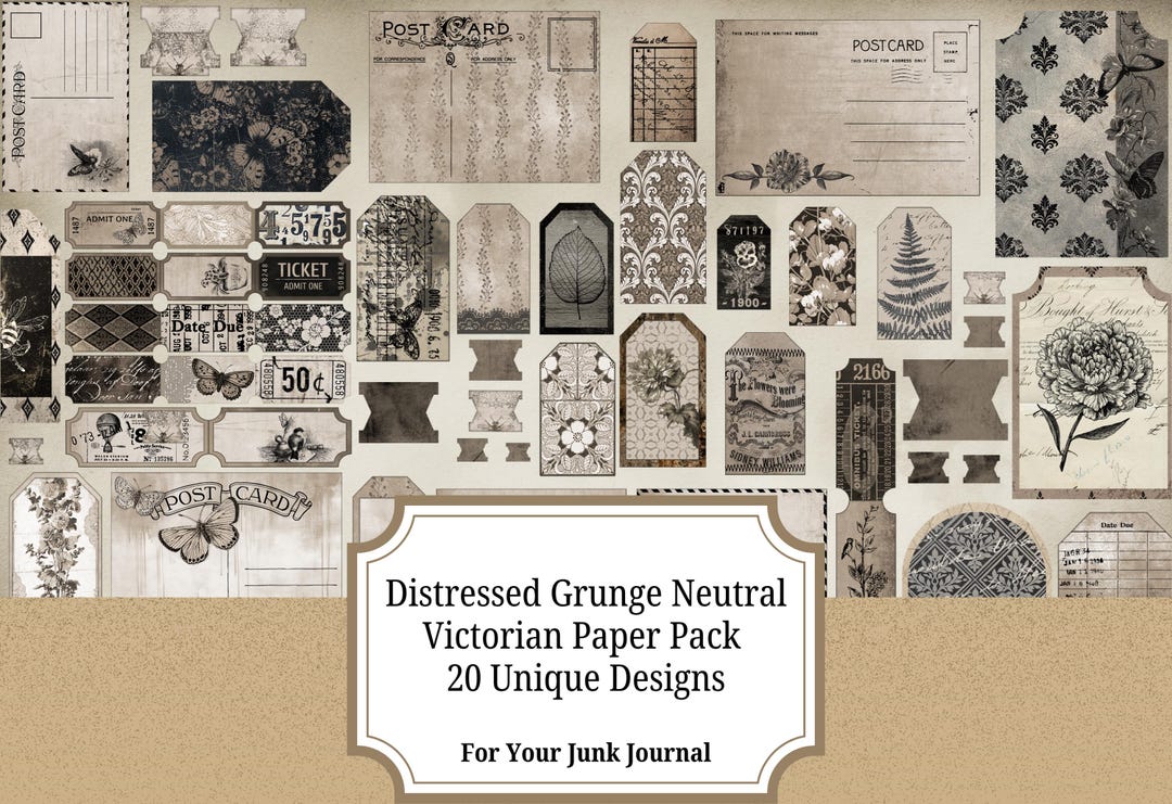 Distressed Grunge Victorian Junk Journal Ephemera Kit | Printable Tags ...