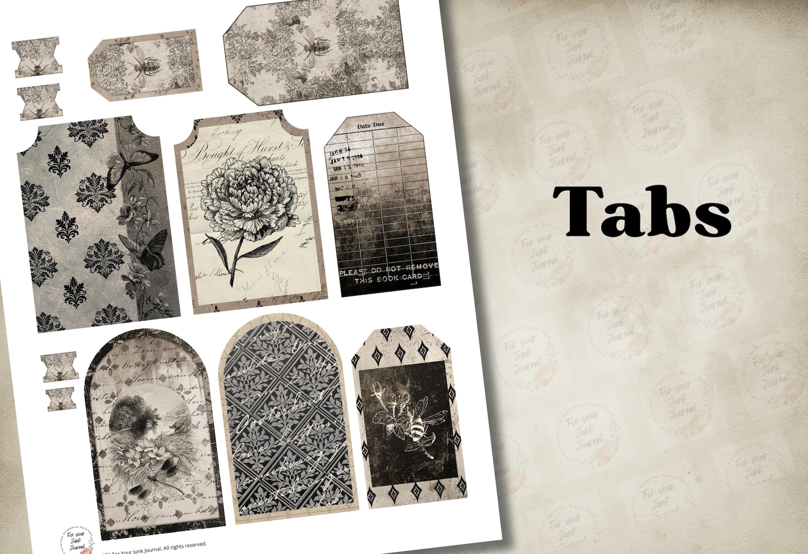 Distressed Grunge Victorian Junk Journal Ephemera Kit | Printable Tags ...