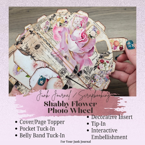 Junk Journal Ephemera, Shabby Flower Photo Reel Page Topper, Pocket Insert. Tuck-In for Belly Bands, Tip-In, Digital Download