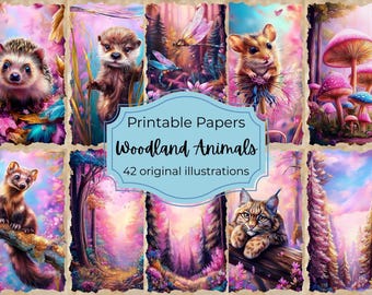 Woodland Animals Junk Journal Pages, Forest Paper Pack (Digital Download)