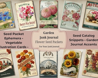Vintage Flower Seed Packet Ephemera, Garden Journal (Digital Download)